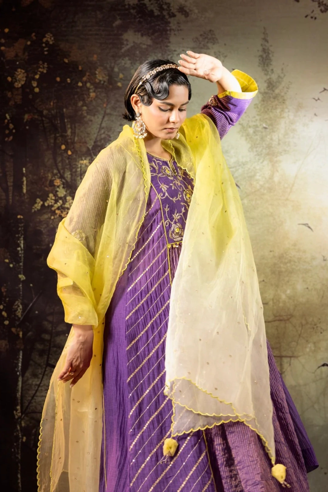 Purple Center Gathered A-line Kurta Set