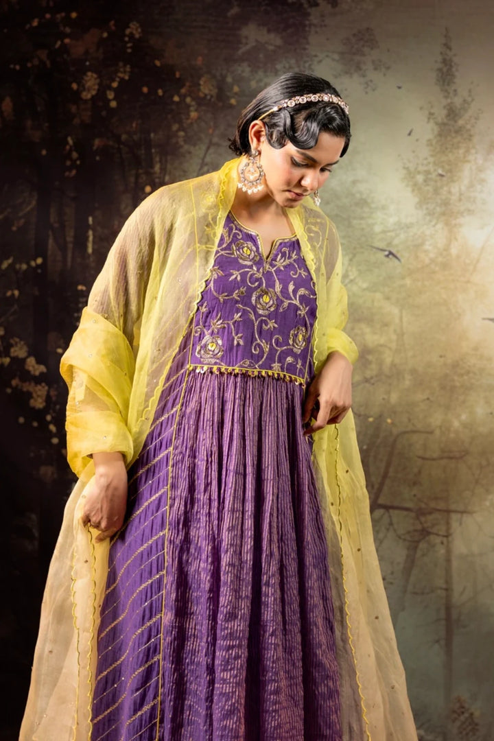 Purple Center Gathered A-line Kurta Set