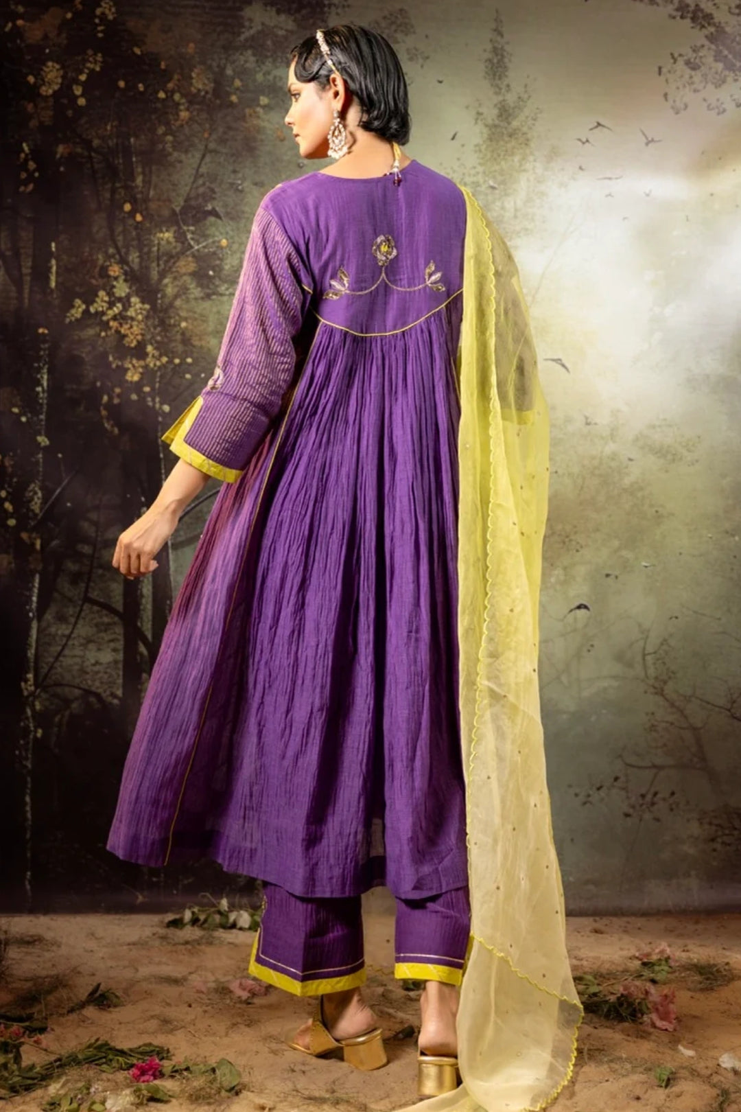 Purple Center Gathered A-line Kurta Set