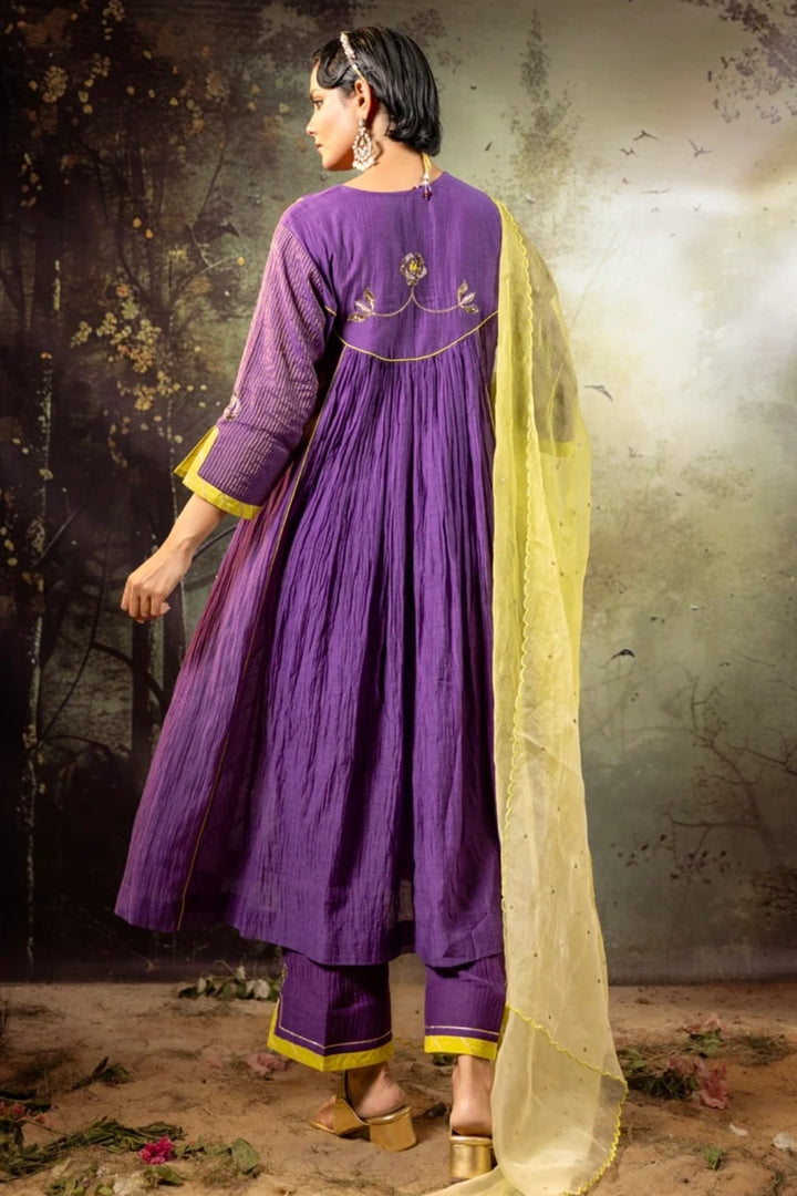 Purple Center Gathered A-line Kurta Set