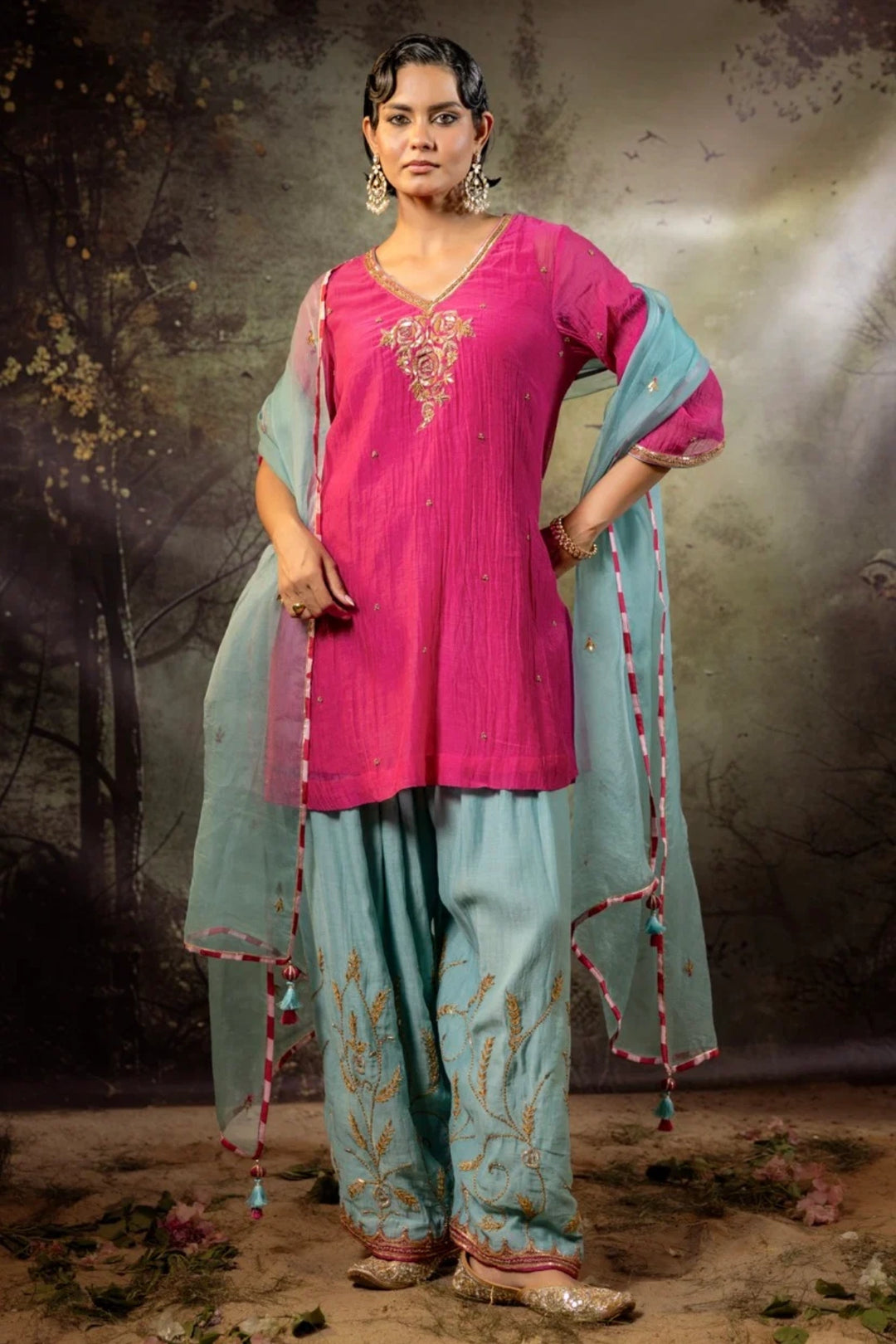 Ice Blue Jaal Farshi Kurta Set