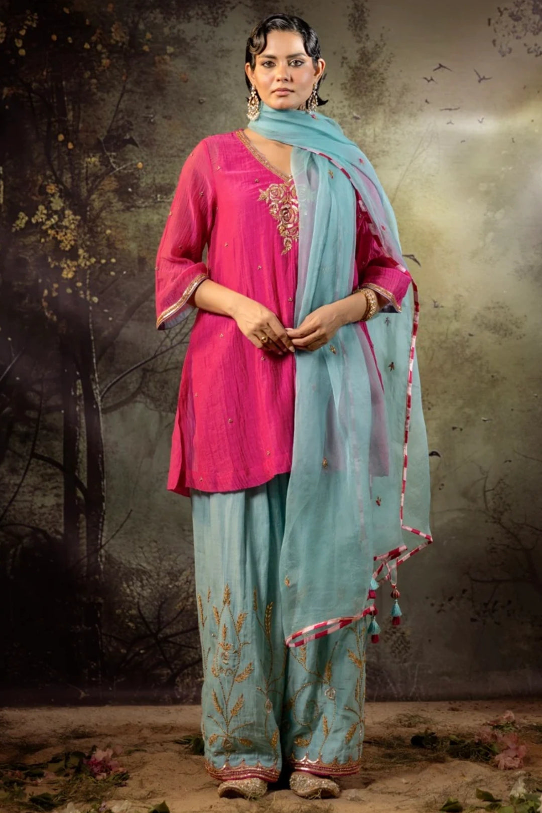 Ice Blue Jaal Farshi Kurta Set
