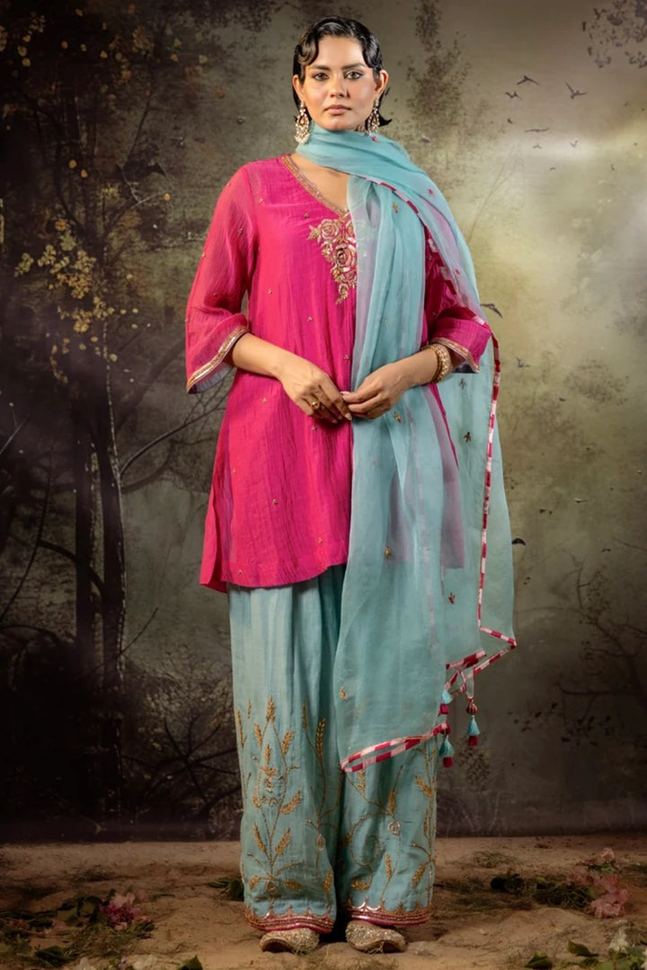 Ice Blue Jaal Farshi Kurta Set
