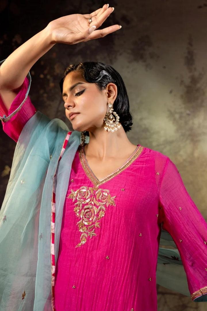 Ice Blue Jaal Farshi Kurta Set