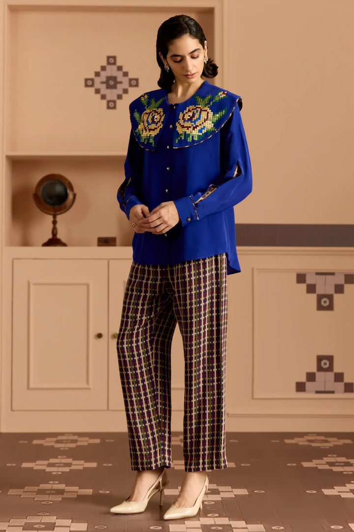 Blue Check Tapered Pants