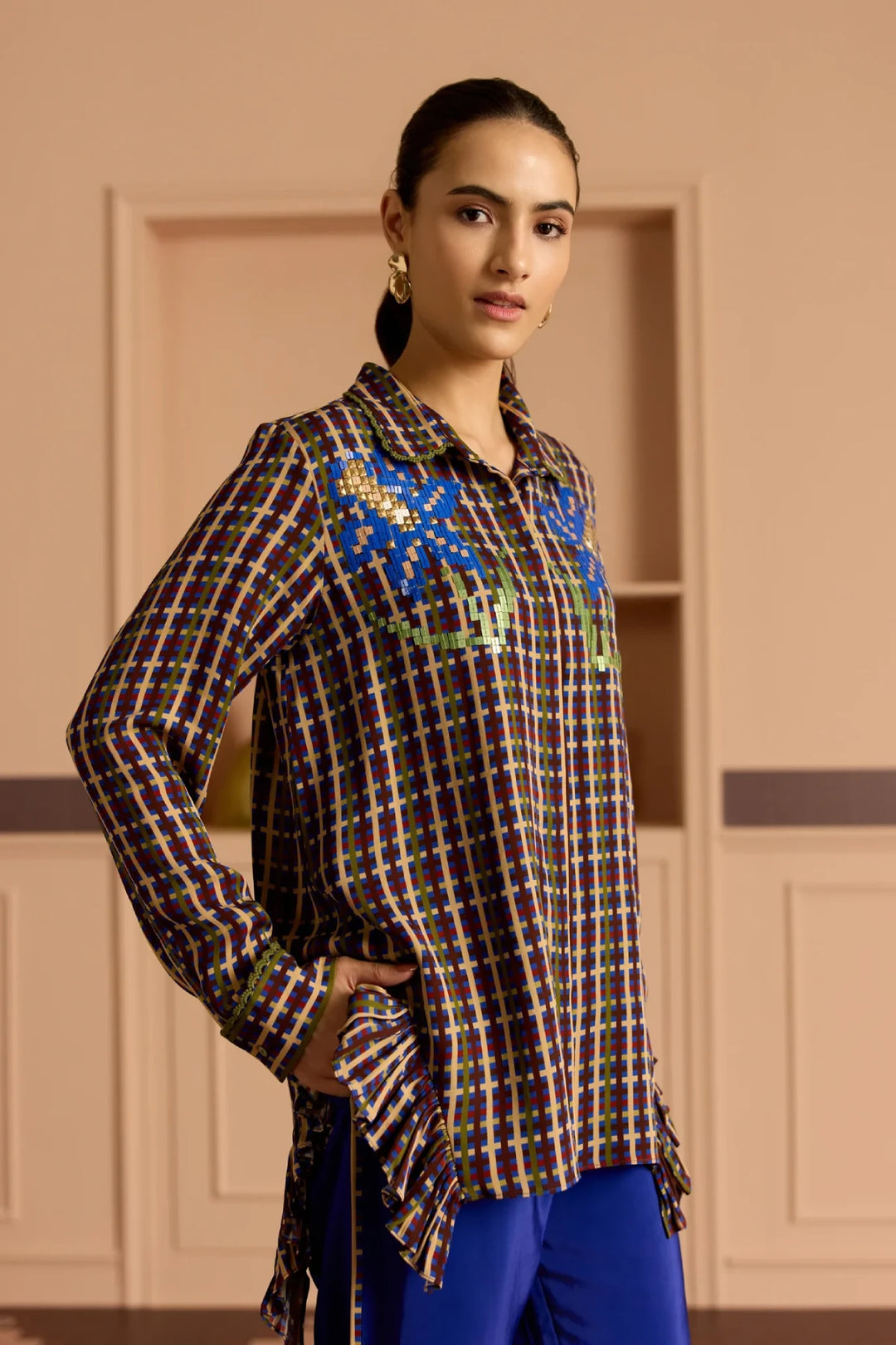Blue Side Frill Co-ord Set