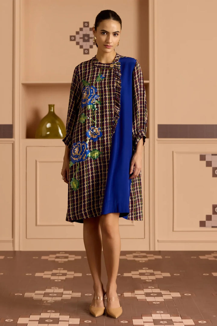 Blue Frill Shirt Dress