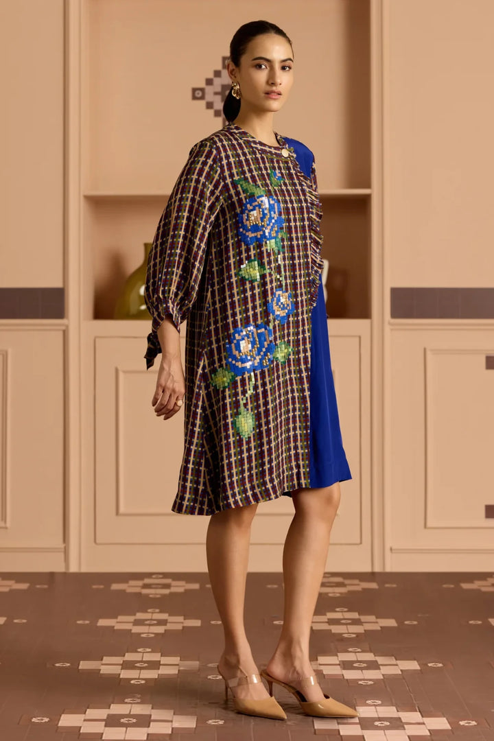 Blue Frill Shirt Dress