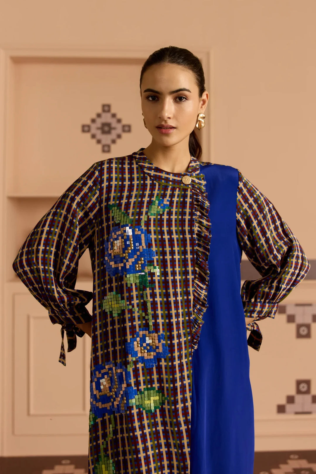 Blue Frill Shirt Dress