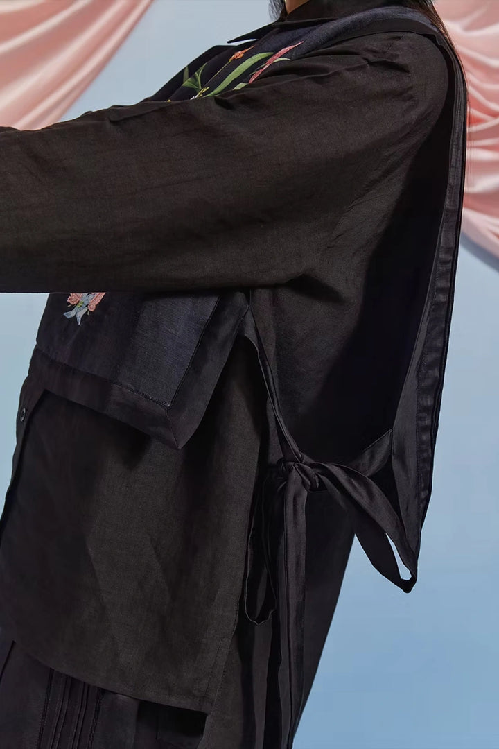 Bouquet Shirt & Bib Set -Black