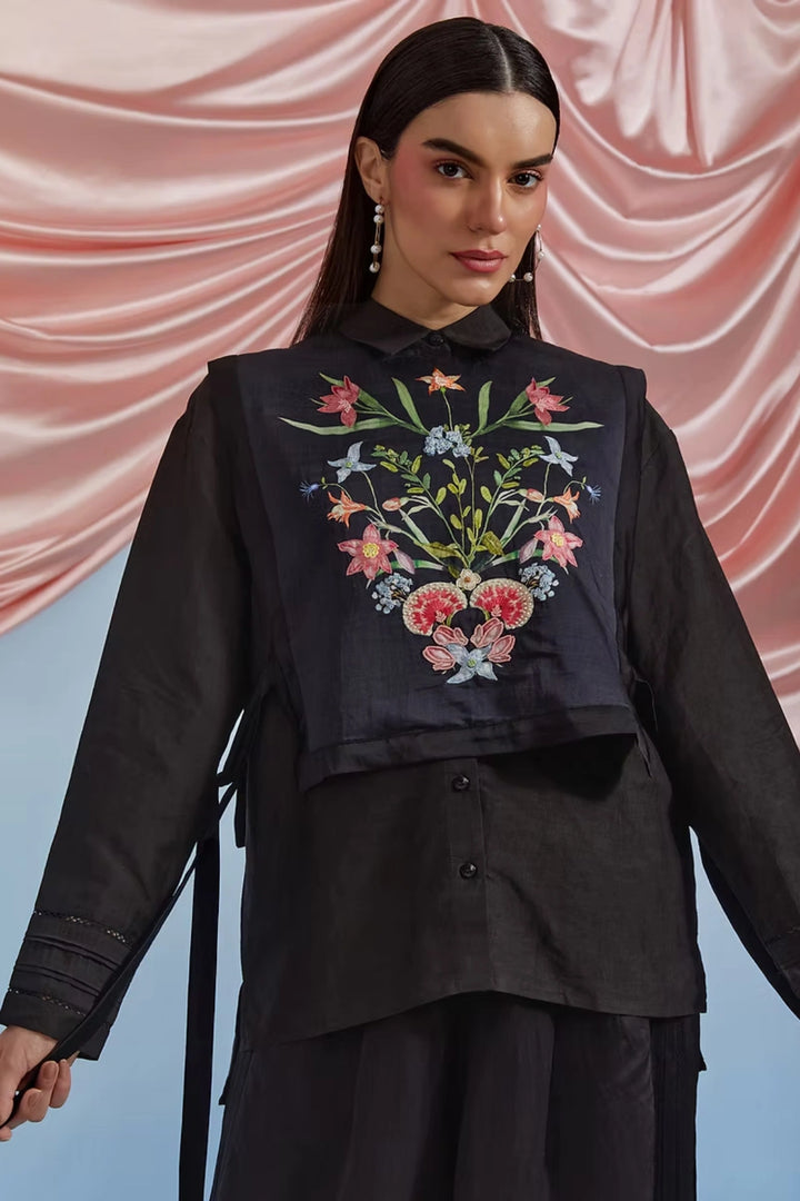 Bouquet Shirt & Bib Set -Black
