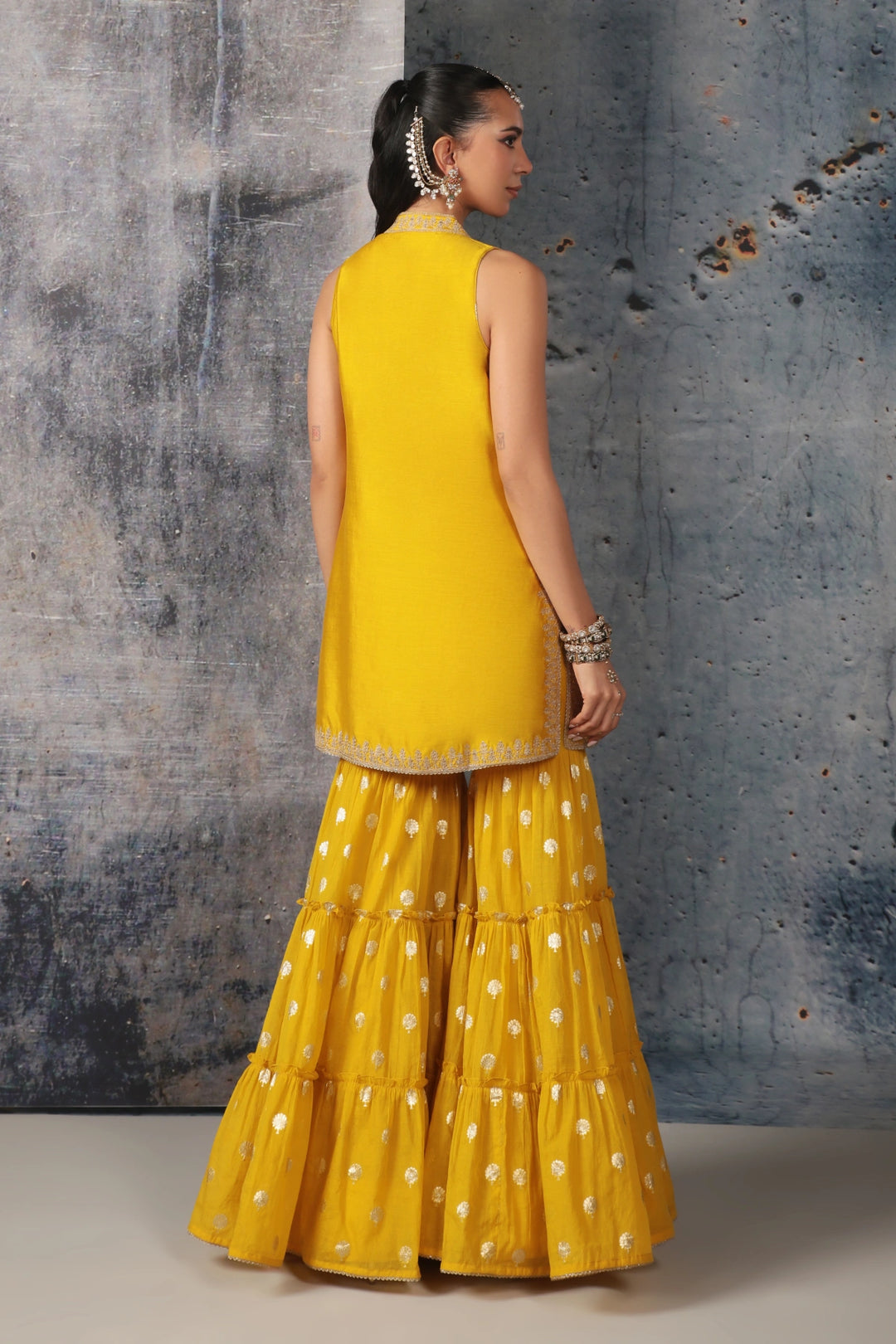 Mehrang Yellow Sleeveless Sharara Set