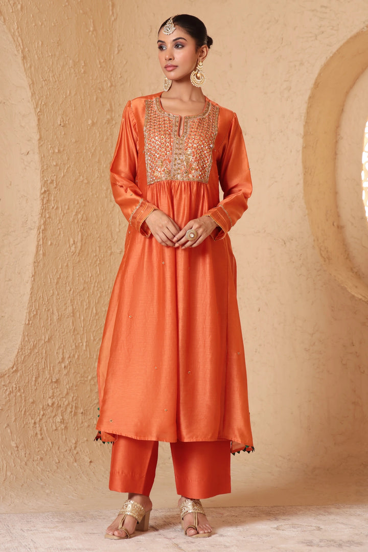 Mehrang Orange Frockstyle Kurta Set