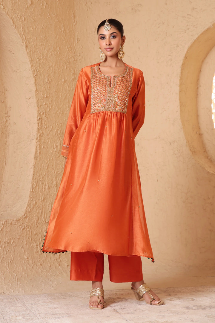 Mehrang Orange Frockstyle Kurta Set