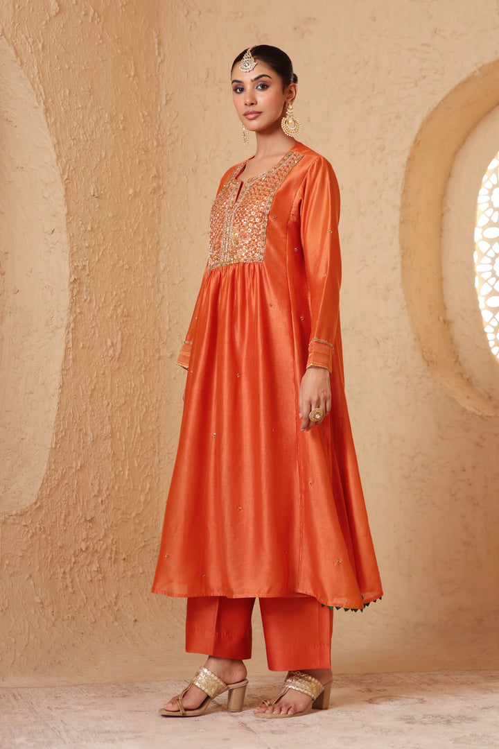 Mehrang Orange Frockstyle Kurta Set