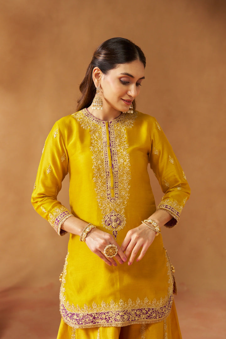 Fadiya Mustard Kurta with Sharara and Dupatta