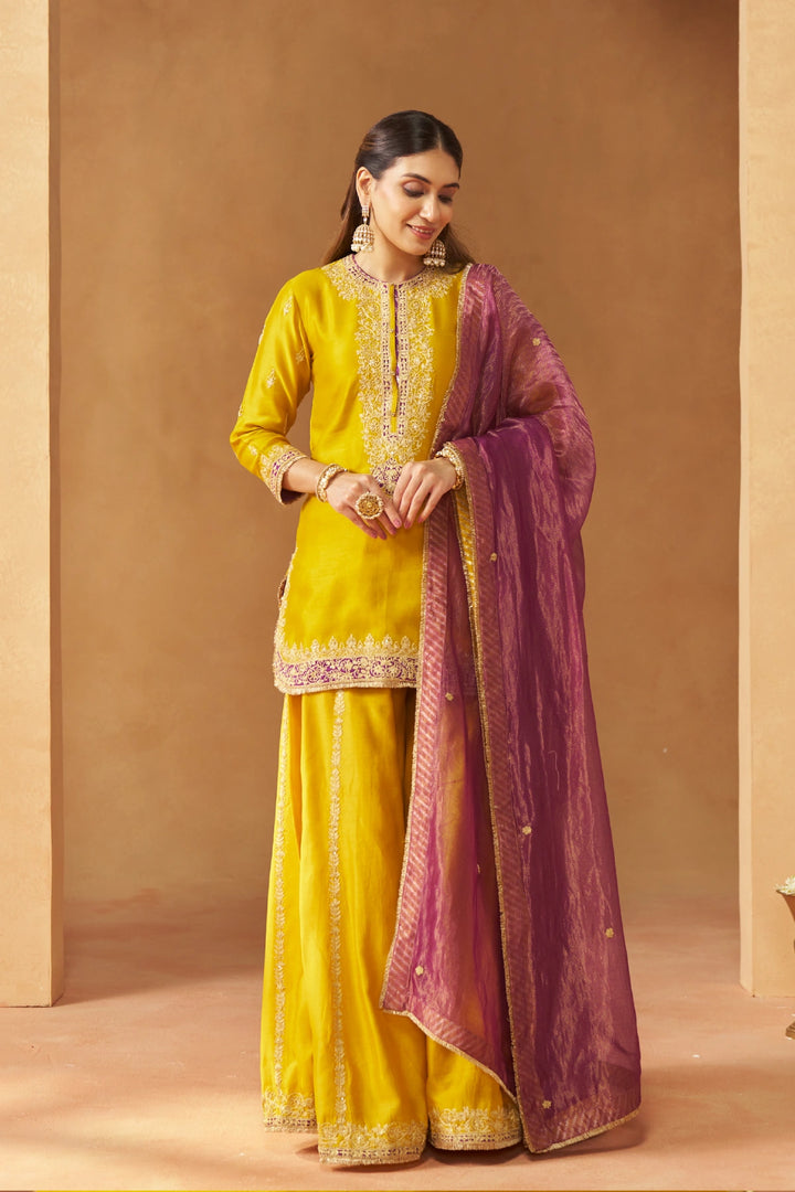 Fadiya Mustard Kurta with Sharara and Dupatta