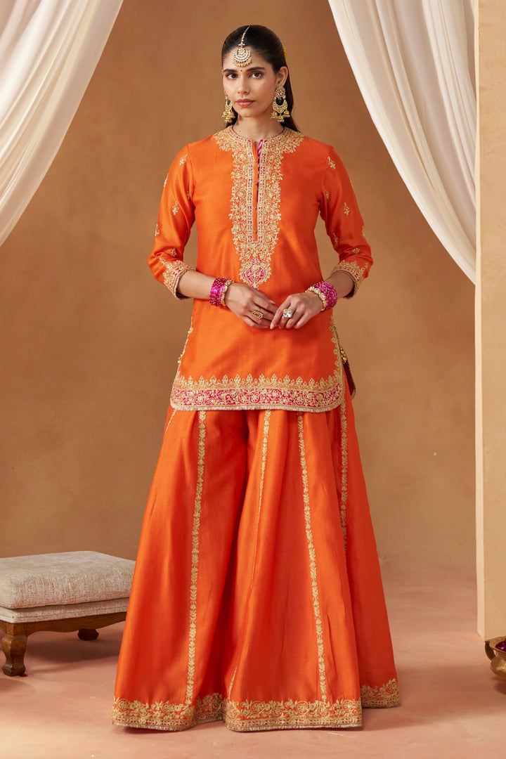 Fadiya Burnt Orange Kurta with Sharara and Dupatta