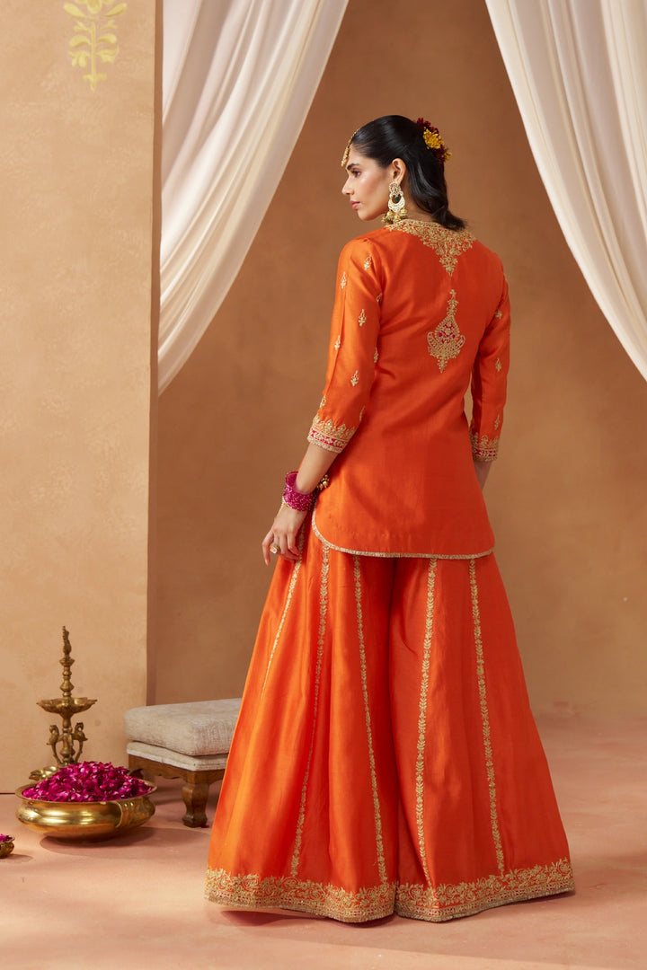 Fadiya Burnt Orange Kurta with Sharara and Dupatta
