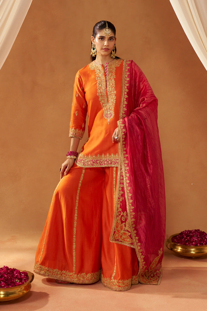 Fadiya Burnt Orange Kurta with Sharara and Dupatta