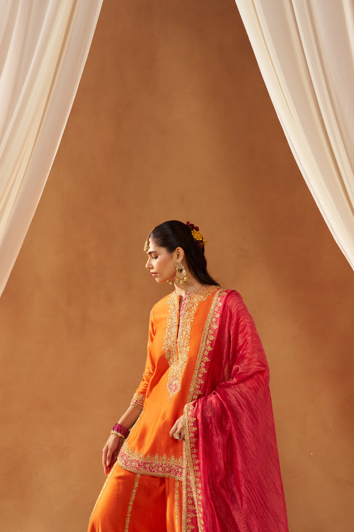 Fadiya Burnt Orange Kurta with Sharara and Dupatta