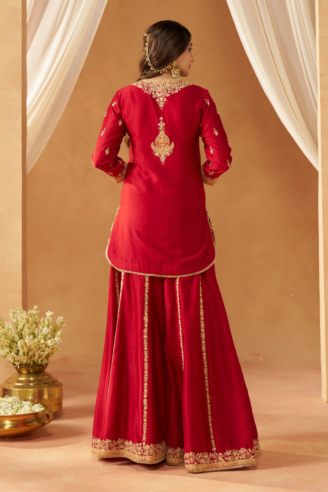 Fadiya Deep Red Kurta with Sharara and Dupatta