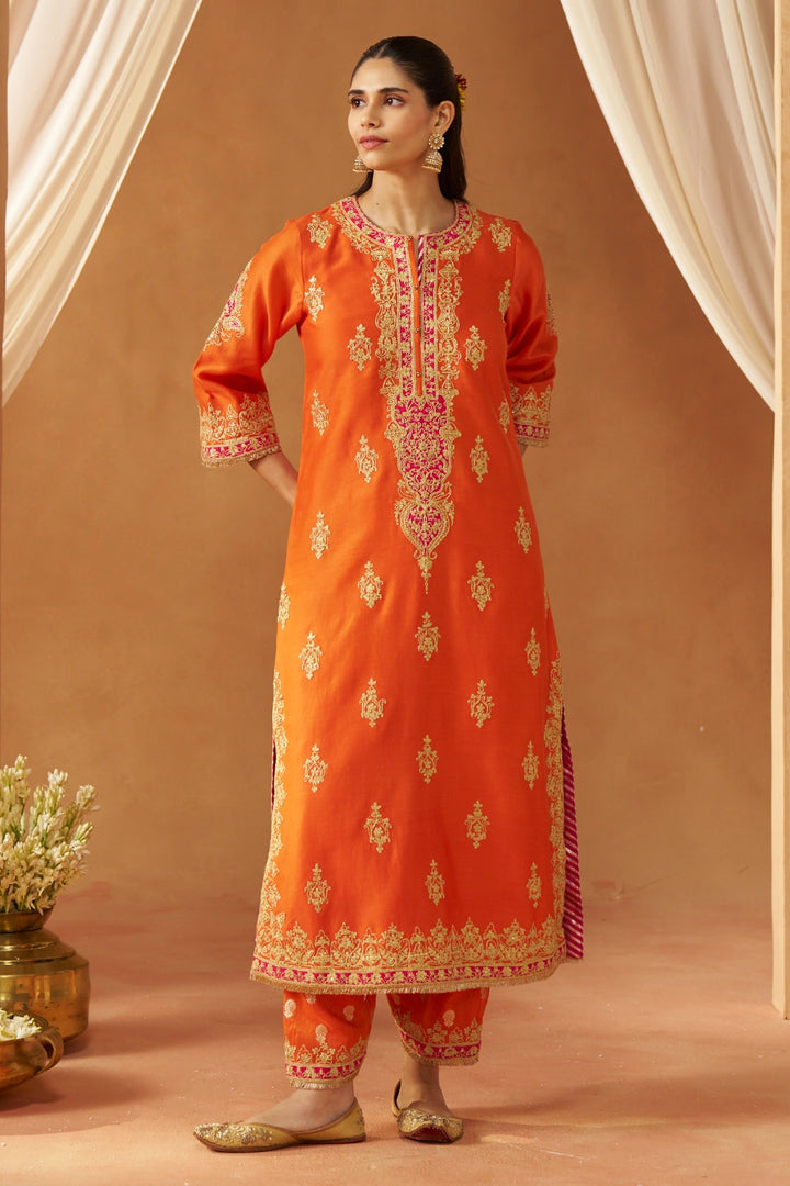 Mubina Burnt Orange Kurta with Salwar and Dupatta