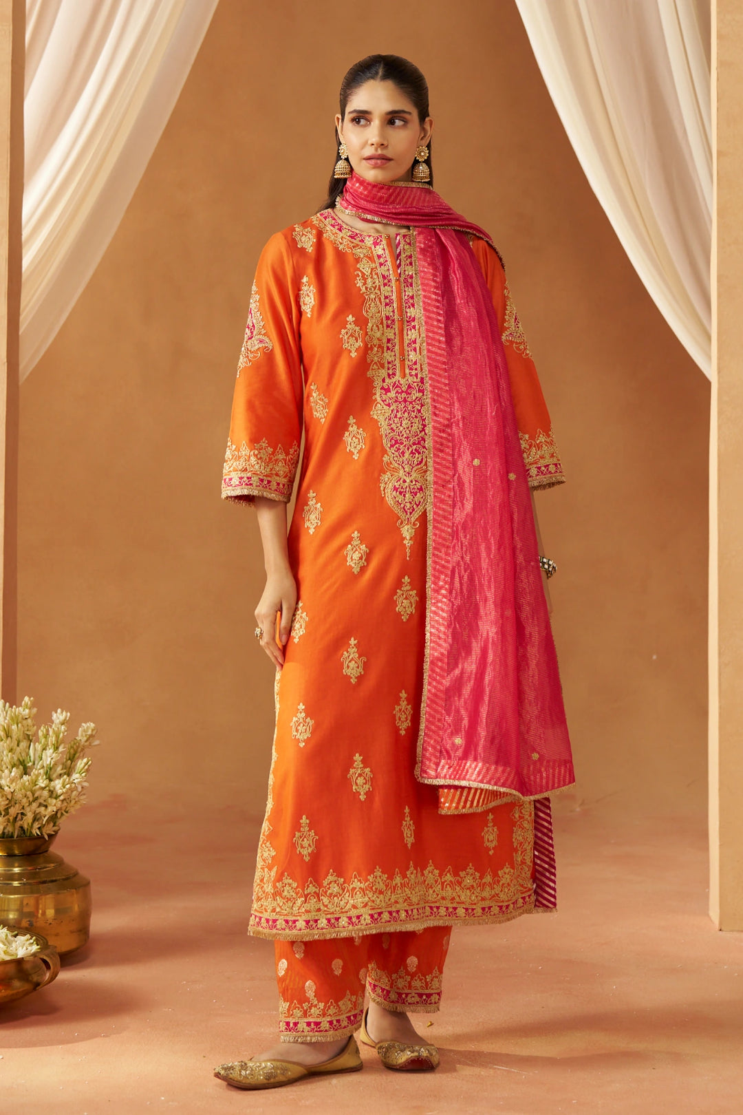 Mubina Burnt Orange Kurta with Salwar and Dupatta