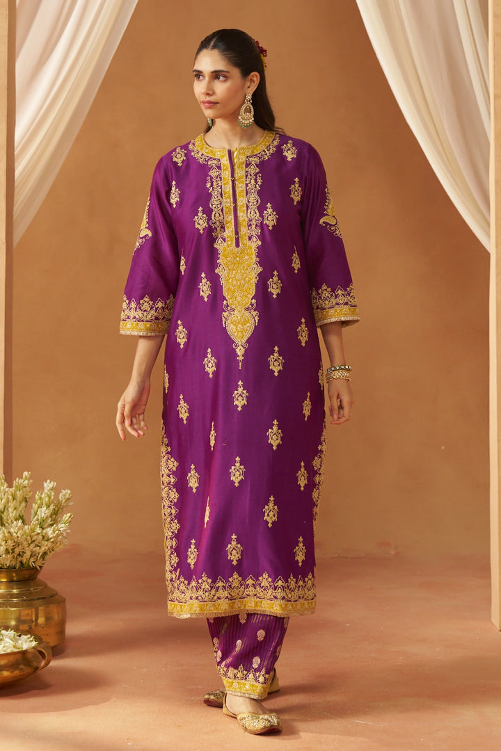 Mubina Deep Purple Kurta with Salwar and Dupatta