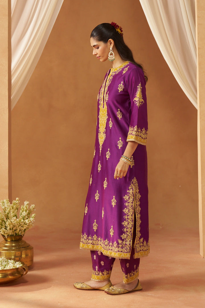 Mubina Deep Purple Kurta with Salwar and Dupatta