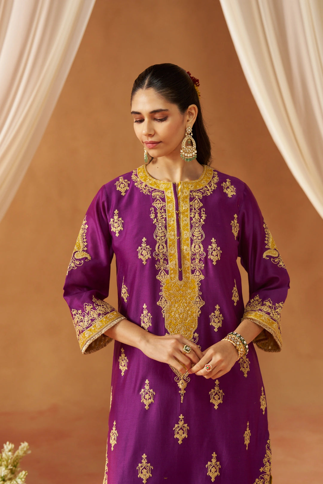Mubina Deep Purple Kurta with Salwar and Dupatta