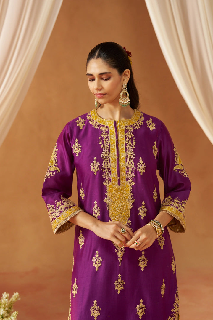 Mubina Deep Purple Kurta with Salwar and Dupatta