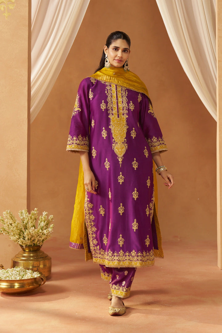 Mubina Deep Purple Kurta with Salwar and Dupatta