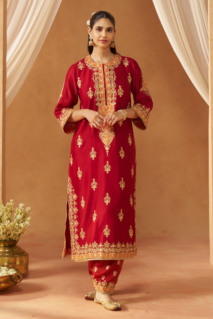 Mubina Deep Red Kurta with Salwar and Dupatta