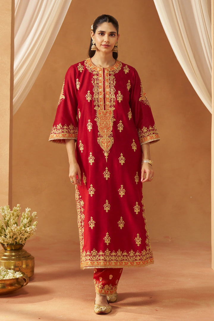 Mubina Deep Red Kurta with Salwar and Dupatta