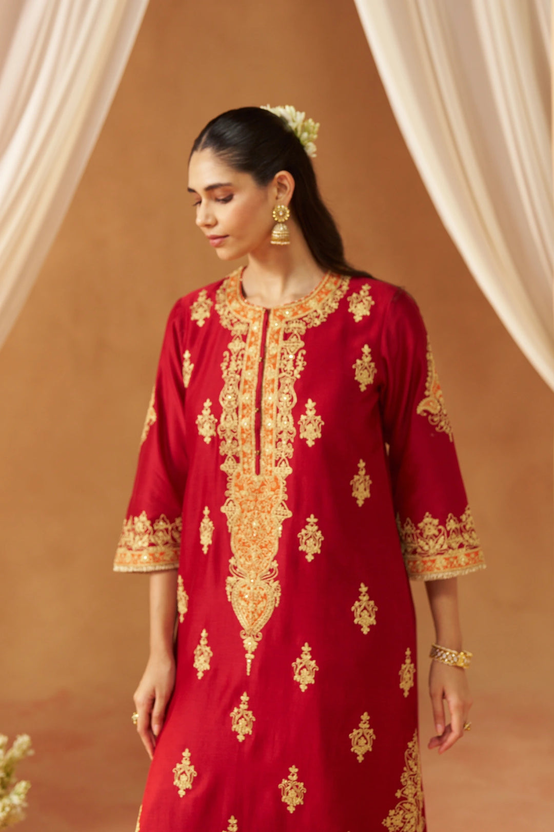 Mubina Deep Red Kurta with Salwar and Dupatta