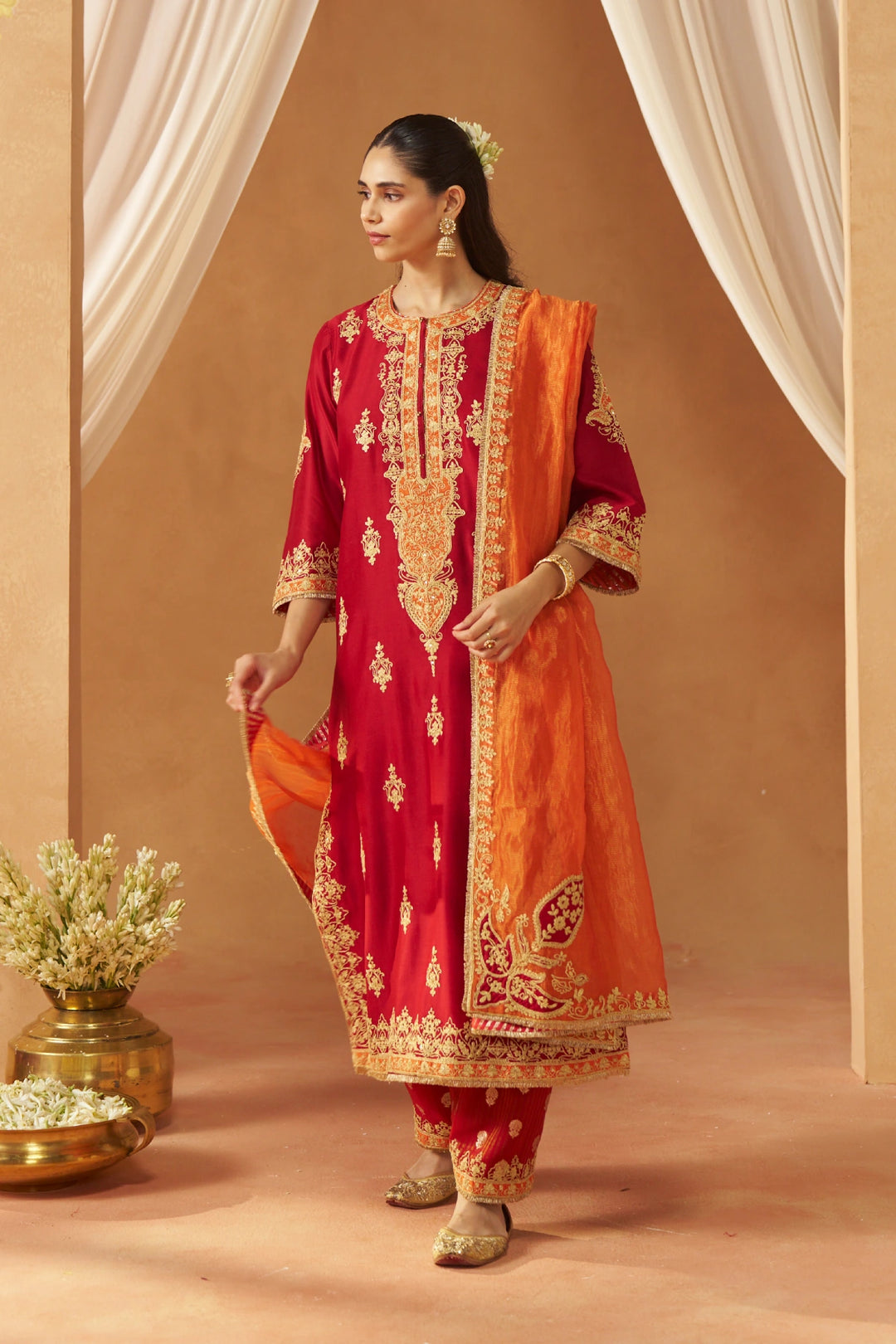 Mubina Deep Red Kurta with Salwar and Dupatta
