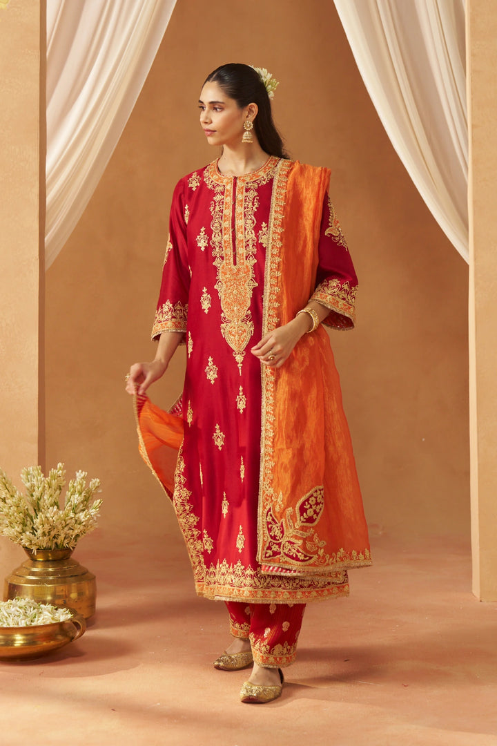 Mubina Deep Red Kurta with Salwar and Dupatta