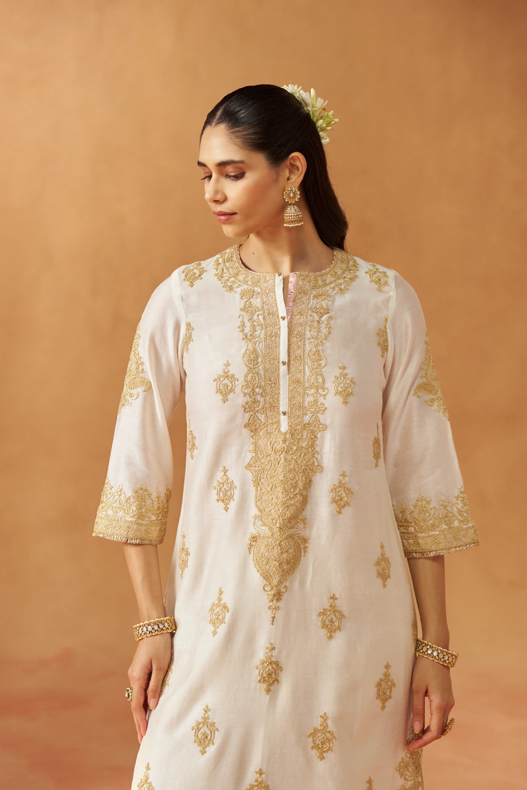 Mubina Daisy Ivory Kurta with Salwar and Dupatta
