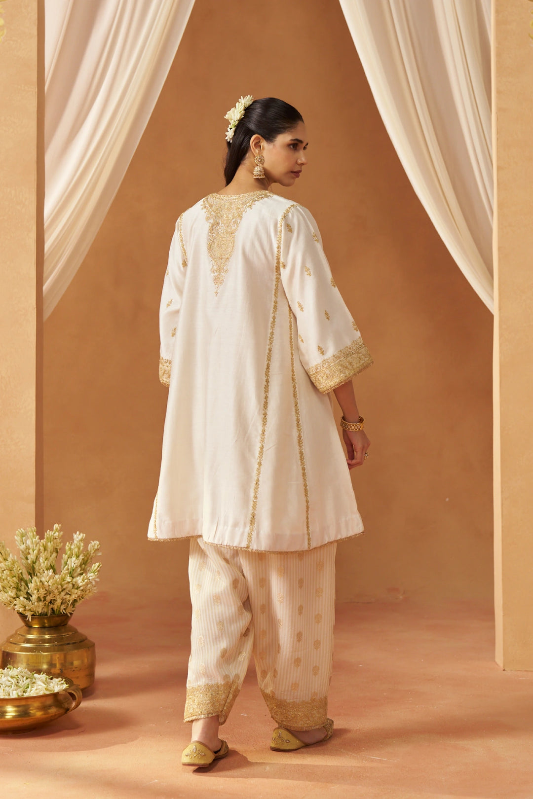 Maahgul Daisy Ivory Kalidaar Chauga with Salwar and Dupatta