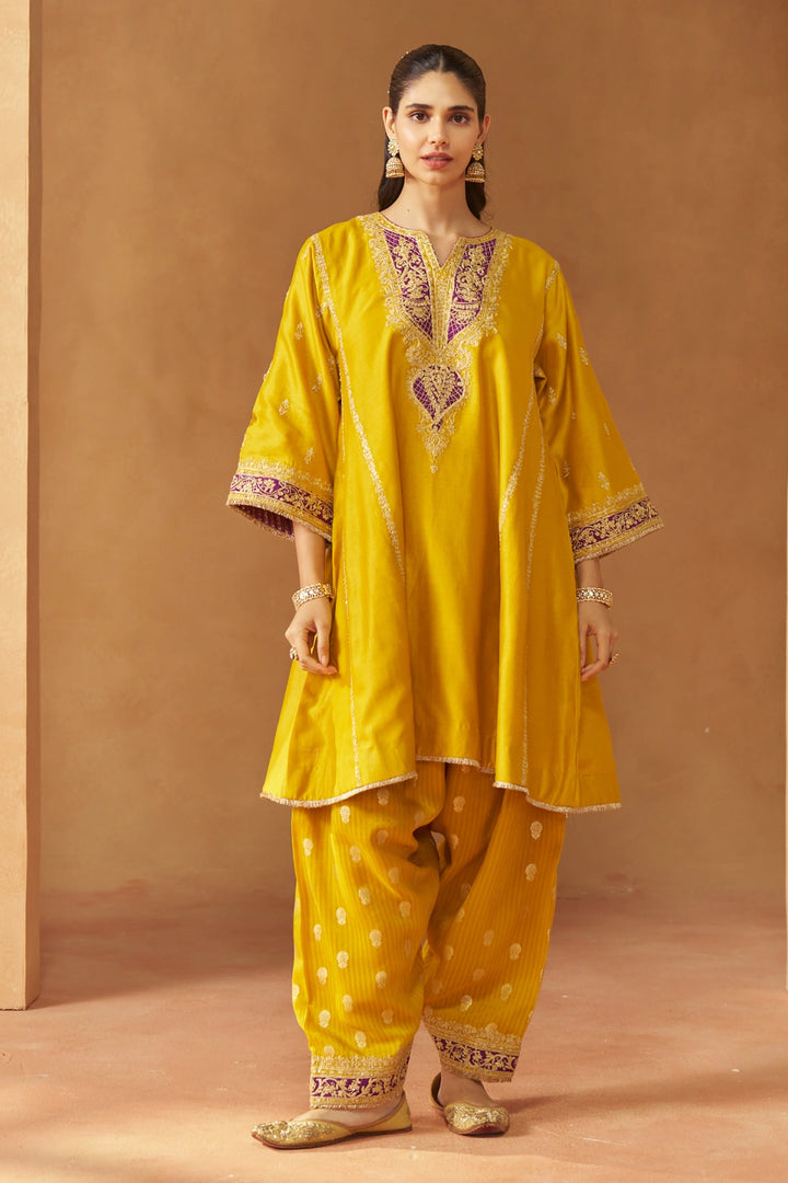 Maahgul Mustard Kalidaar Chauga with Salwar with Dupatta