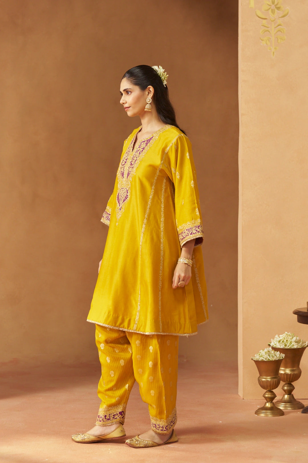 Maahgul Mustard Kalidaar Chauga with Salwar with Dupatta