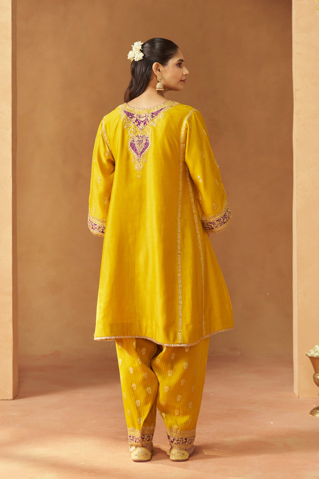 Maahgul Mustard Kalidaar Chauga with Salwar with Dupatta