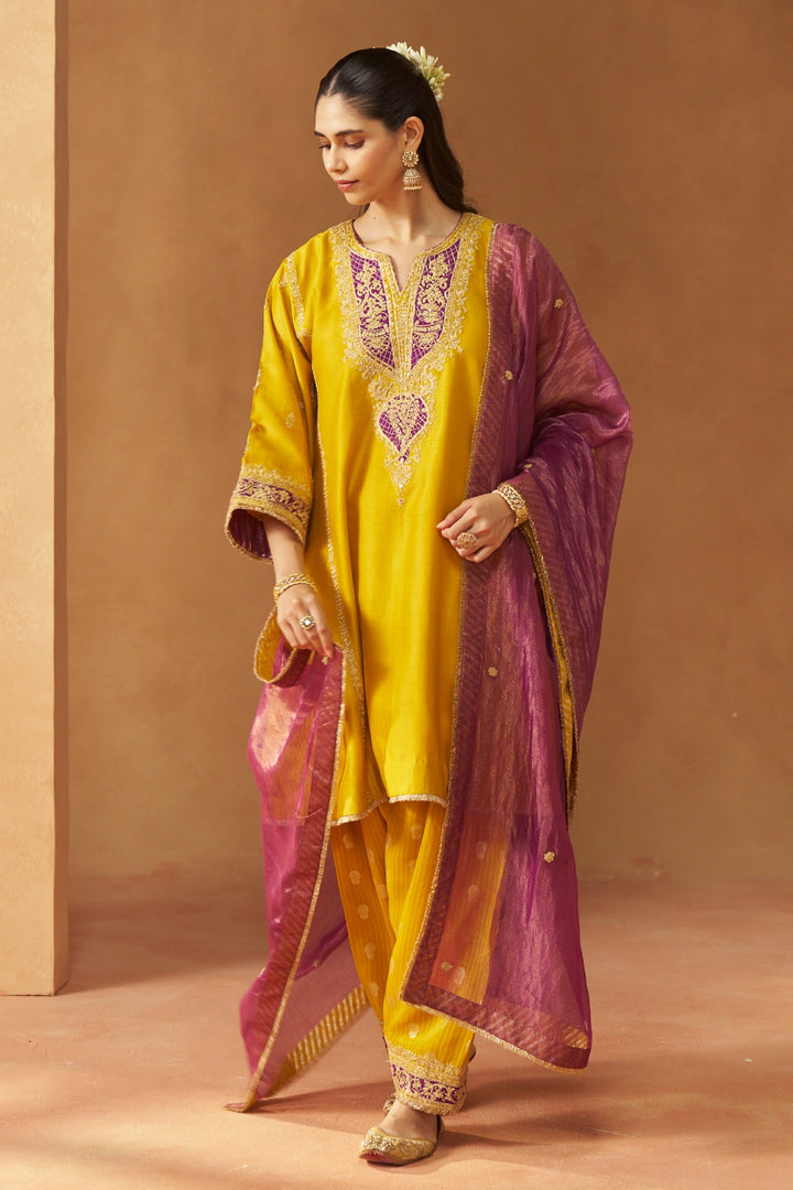 Maahgul Mustard Kalidaar Chauga with Salwar with Dupatta