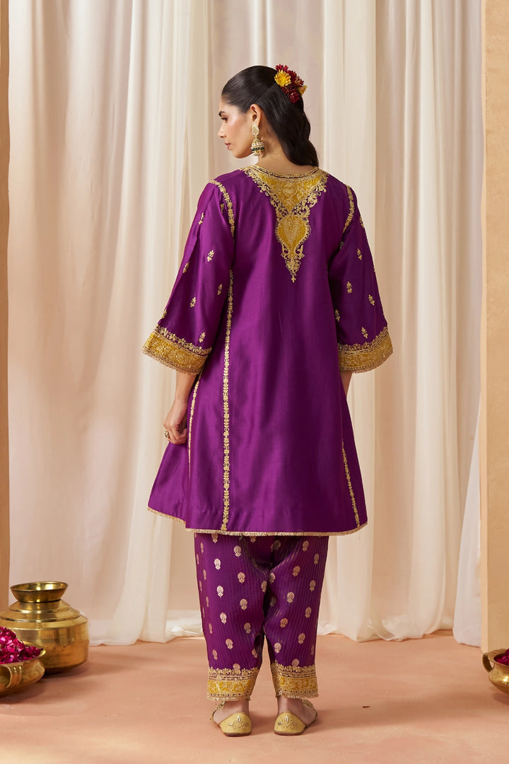 Maahgul Deep Purple Kalidaar Chauga with Salwar with Dupatta