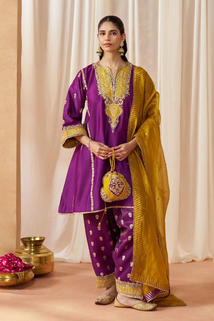 Maahgul Deep Purple Kalidaar Chauga with Salwar with Dupatta