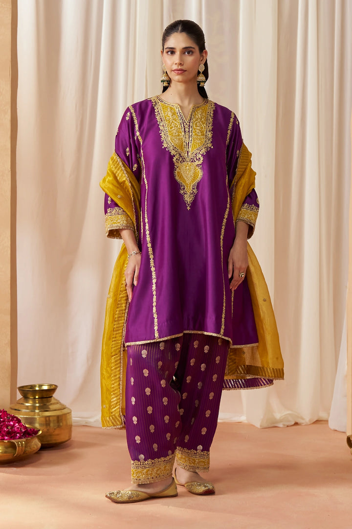 Maahgul Deep Purple Kalidaar Chauga with Salwar with Dupatta