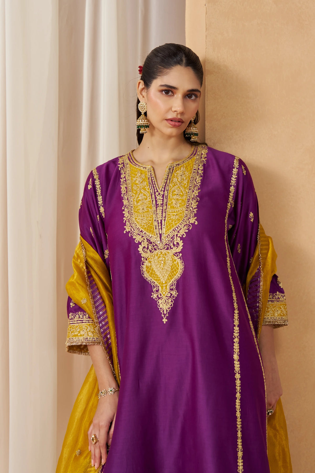 Maahgul Deep Purple Kalidaar Chauga with Salwar with Dupatta
