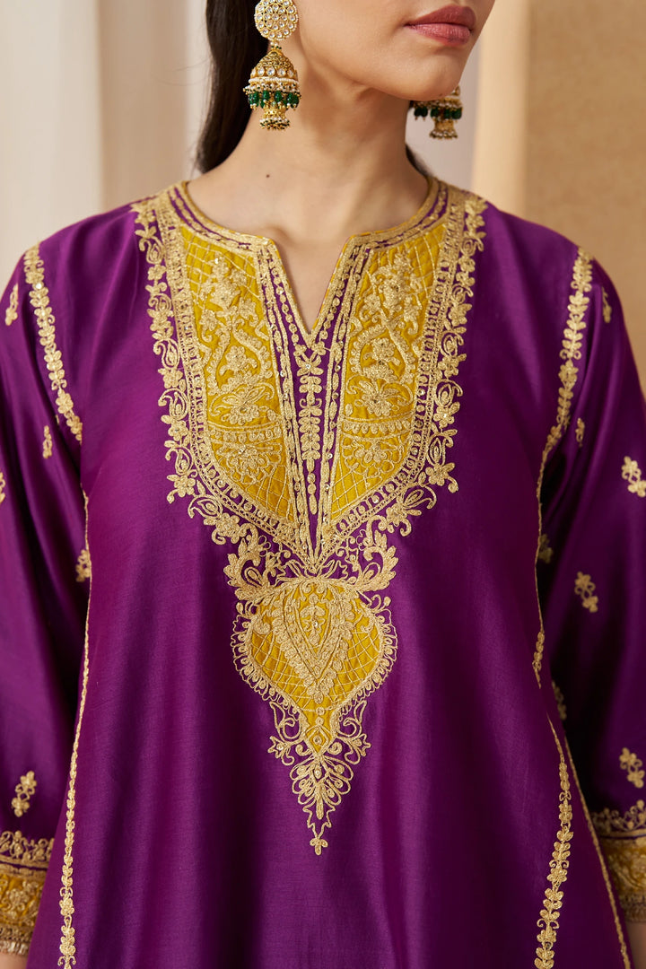 Maahgul Deep Purple Kalidaar Chauga with Salwar with Dupatta