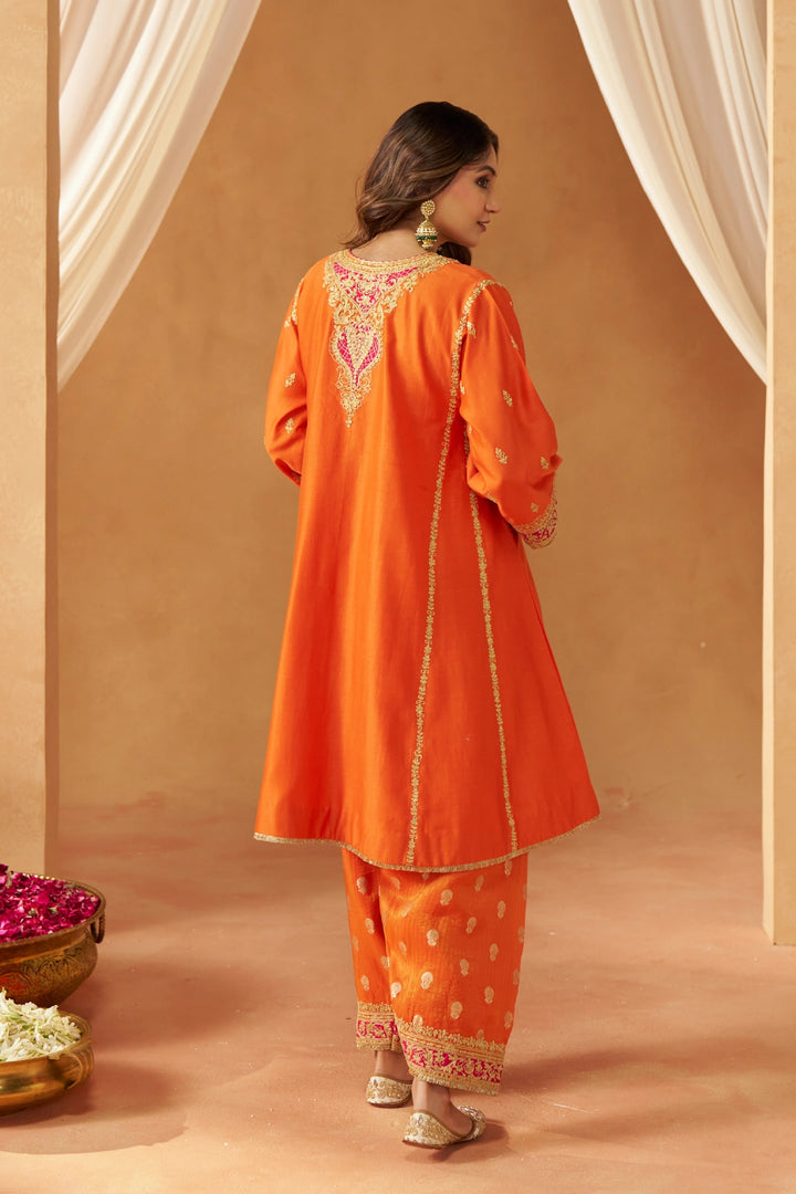 Maahgul Burnt Orange Kalidaar Chauga with Salwar with Dupatta